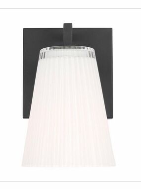 New Generation Lighting Modern Black Wall Sconce with White Ribbed Glass Shade